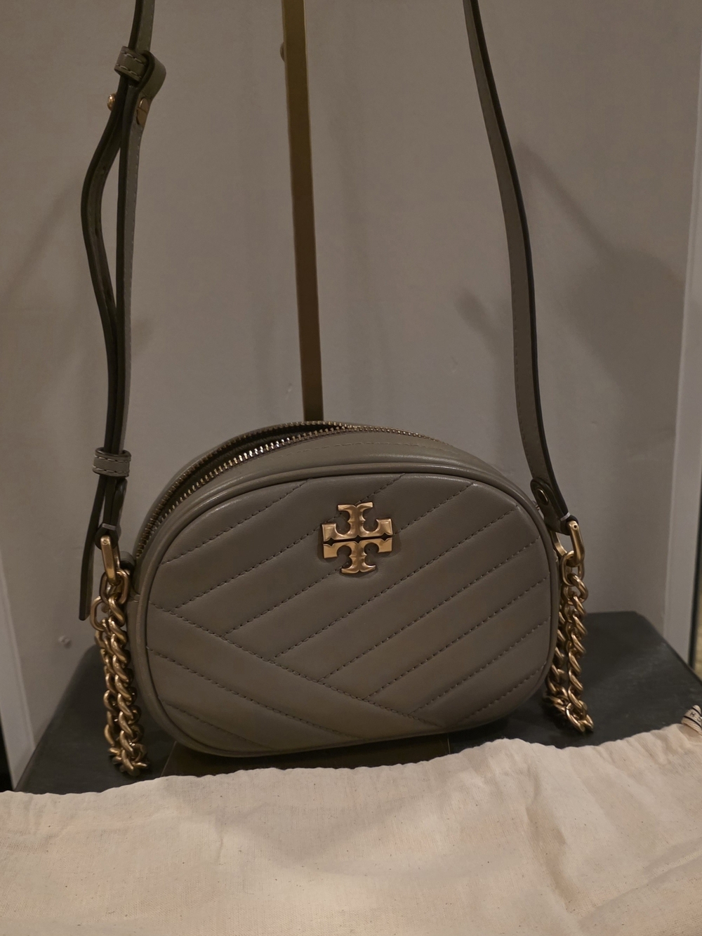 Tory Burch Gray Heron Quilted Leather Crossbody Bag